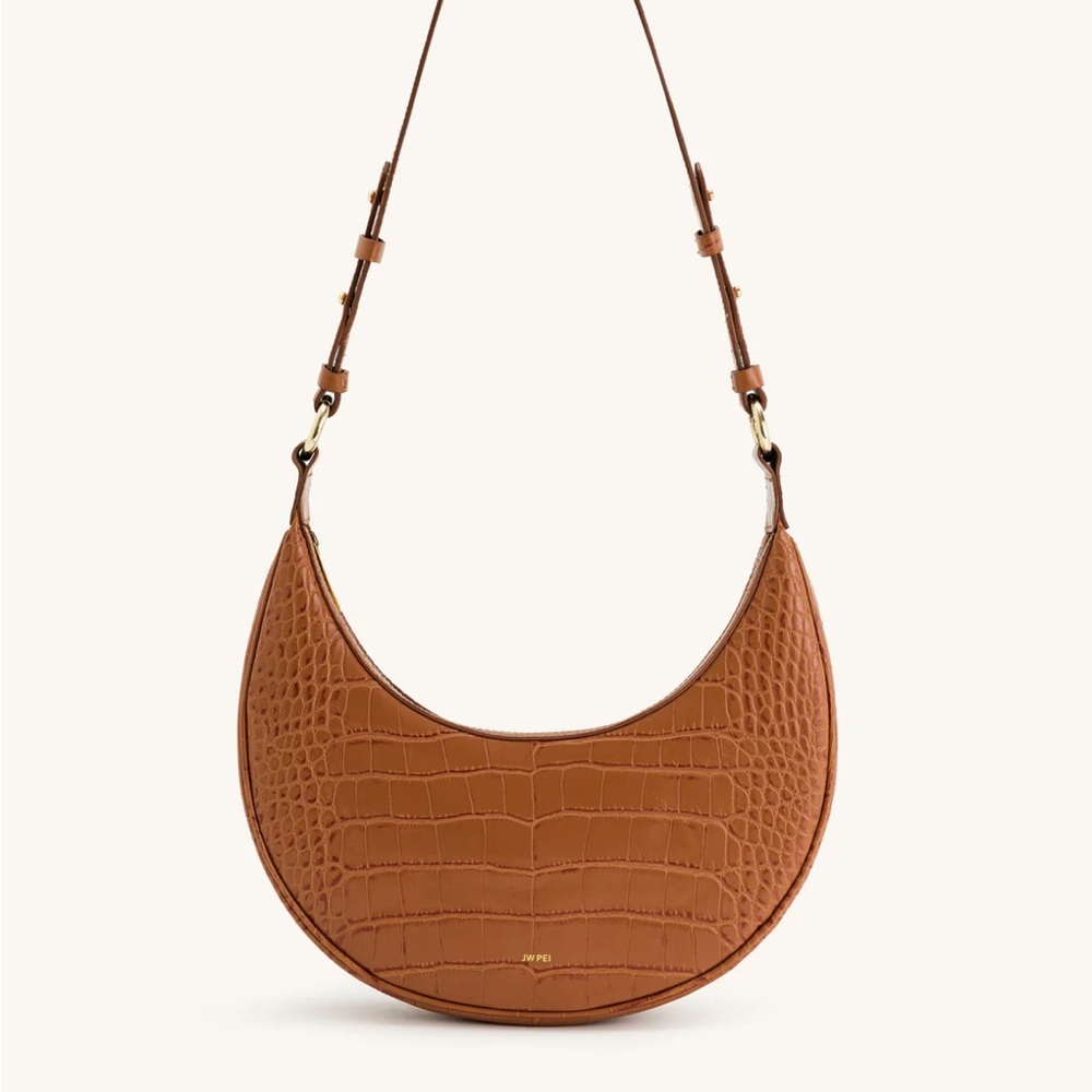 JW PEI Brown Croc-Embossed Hobo Bag